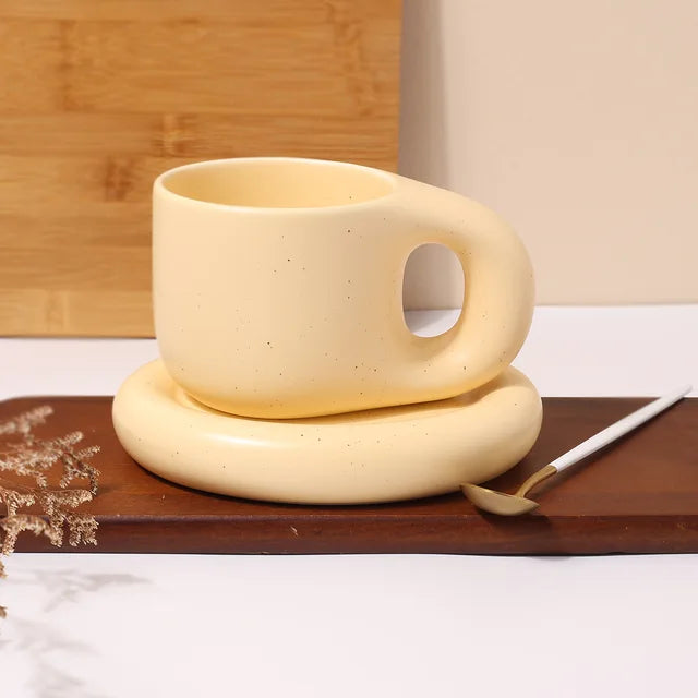 400Ml Ink Splash Fat Handle Mug Creative Nordic Oval Plate Personalized Ceramic Cup Saucer Coffee Tea Milk Cake Mug Cup Set