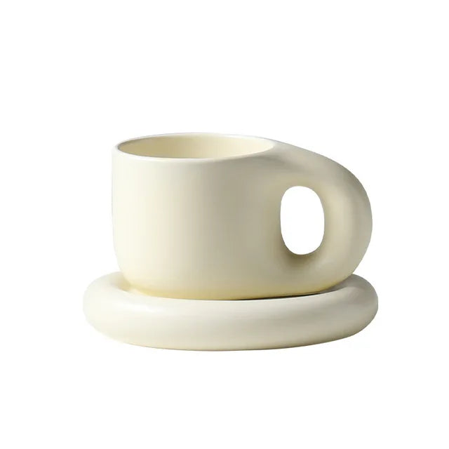 400Ml Ink Splash Fat Handle Mug Creative Nordic Oval Plate Personalized Ceramic Cup Saucer Coffee Tea Milk Cake Mug Cup Set